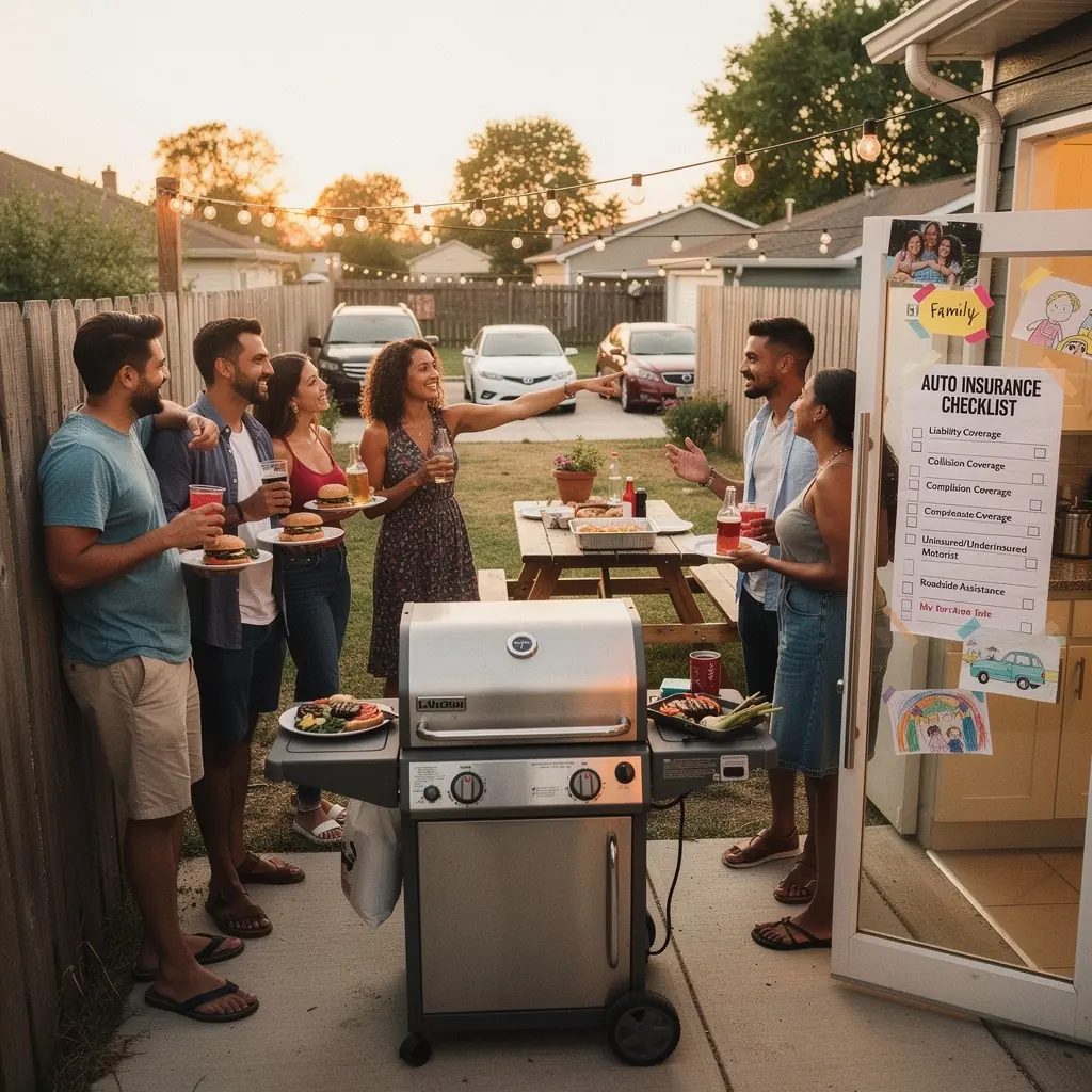 Obrazek przedstawiający rodzinę wybierającą ubezpieczenie samochodowe.